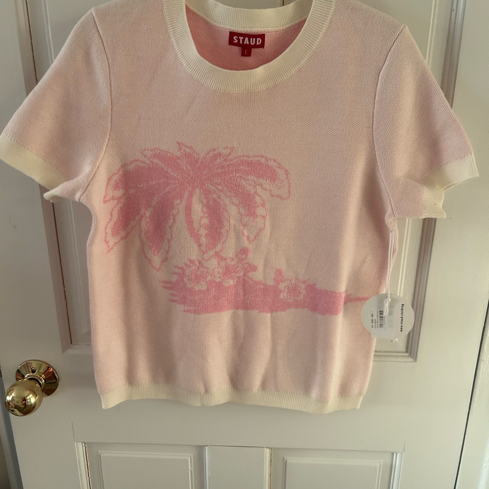 STAUD Blush Short Sleeve Tee with Distressed Graphic